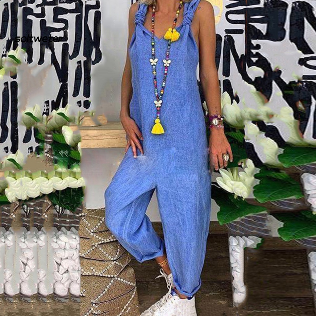 Áo liền quần Hai Dây Thắt Nút Màu Sắc Trơn Thời Trang Đường Phố Cho Nữ