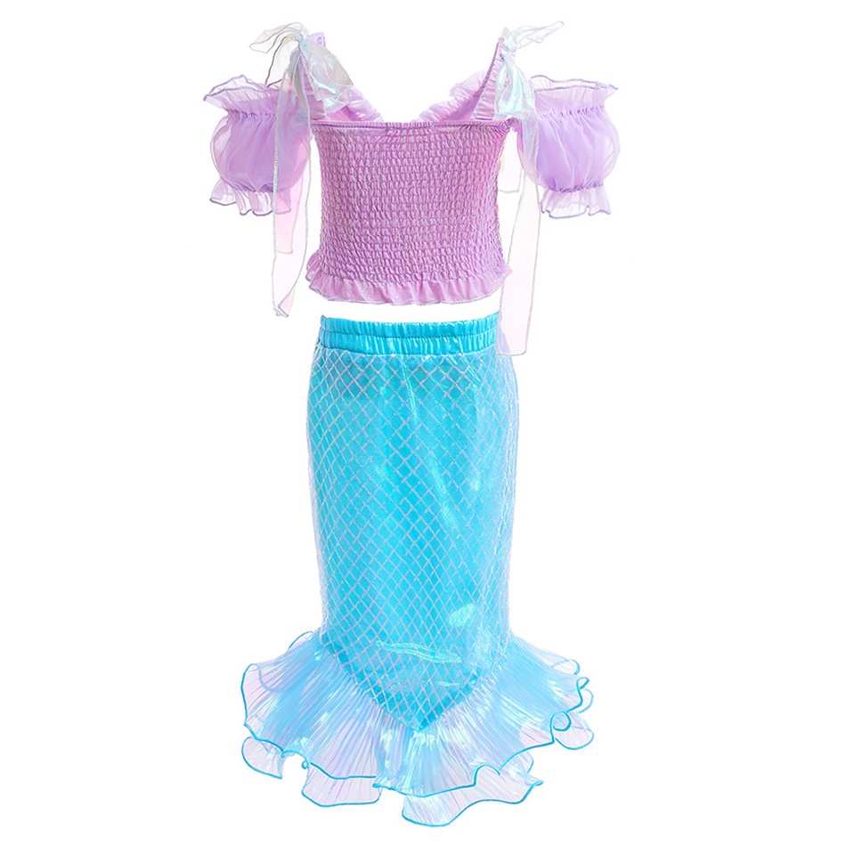 DISNEY Lxaa Bộ Trang Phục Nàng Tiên Cá mb09 2 Mảnh Đính Kim Sa Lấp Lánh Cho Bé Gái