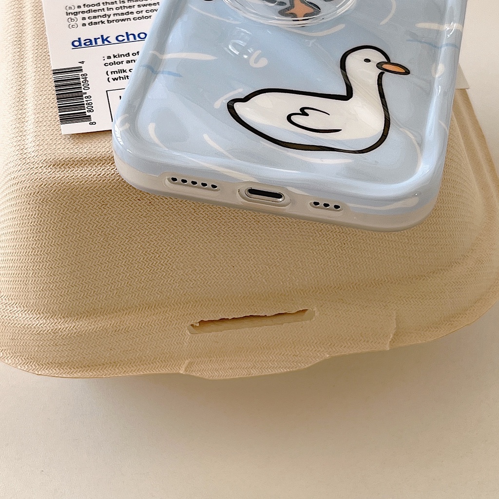 Ốp Điện Thoại Nhựa PC Cứng Hình Vịt Lặn Biển Màu Trong Suốt Gắn Giá Đỡ iPhone 11 13 12 14 Pro Max
