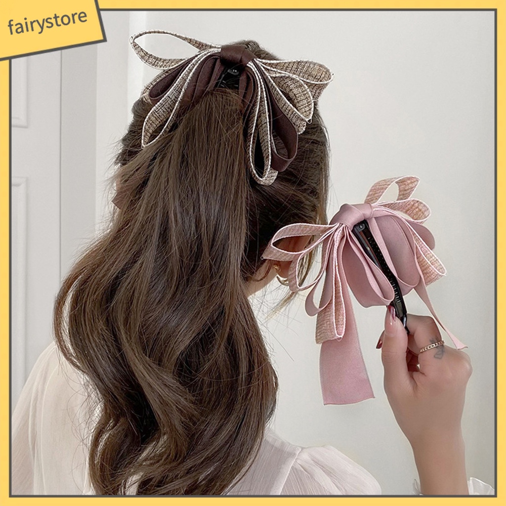 [FRO] Kẹp Tóc Dạng Dọc Đính Nơ Lớn Tinh Tế Thủ Công Không Dễ Rơi Cho Nữ