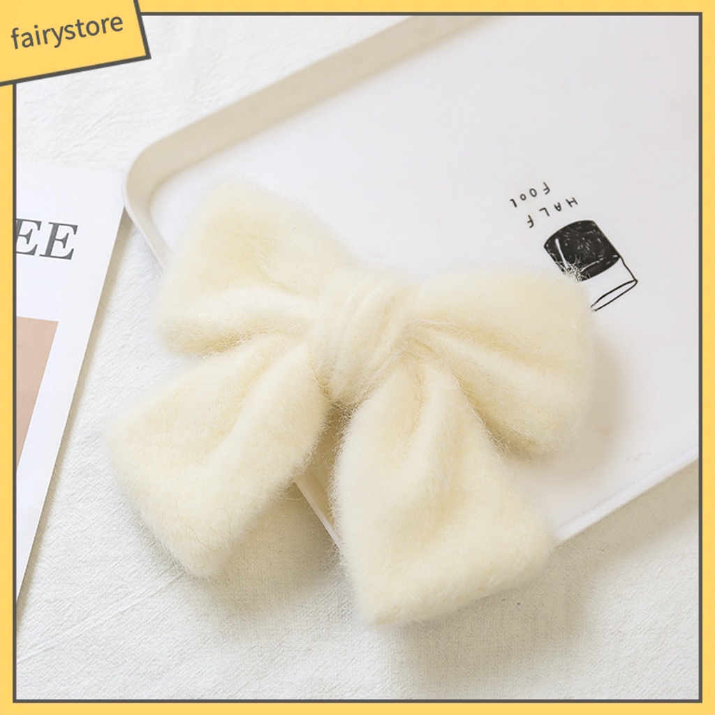 Kẹp Tóc Nơ Lớn Bằng Lông Nhung Màu Trơn Ngọt Ngào Cho Nữ