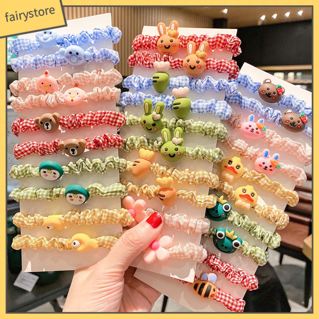 Bộ 10 Dây Cột Tóc Co Giãn Tốt Chống Rơi Siêu Nhẹ Họa Tiết Hoạt Hình Dễ Thương Cho Bé