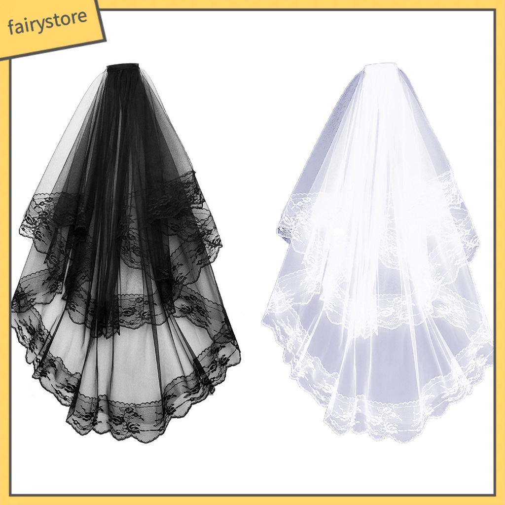 Mạng Che Mặt Hai Lớp Phối Ren Gọn Nhẹ Dễ Phối Đồ Kèm Lược Cài Tóc Cho Cô Dâu