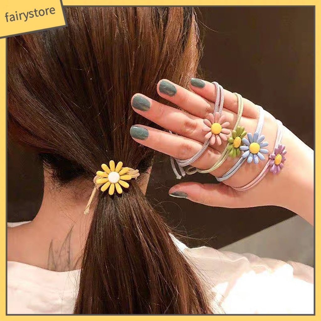 Dây Cột Tóc Co Giãn Đính Hoa Thiết Kế Đơn Giản Xinh Xắn Cho Nữ