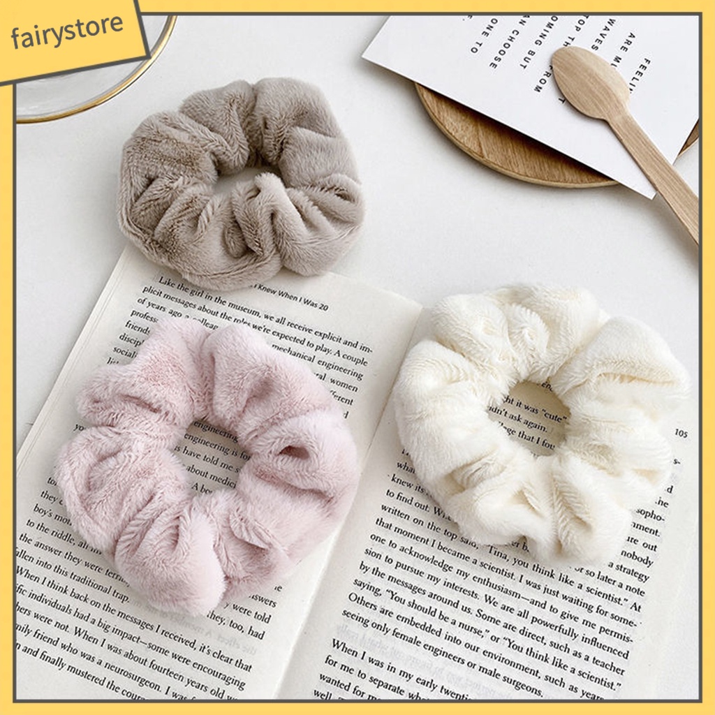 Dây Cột Tóc Lông Nhung Mềm Màu Trơn Giữ Ấm Mùa Đông Cho Nữ