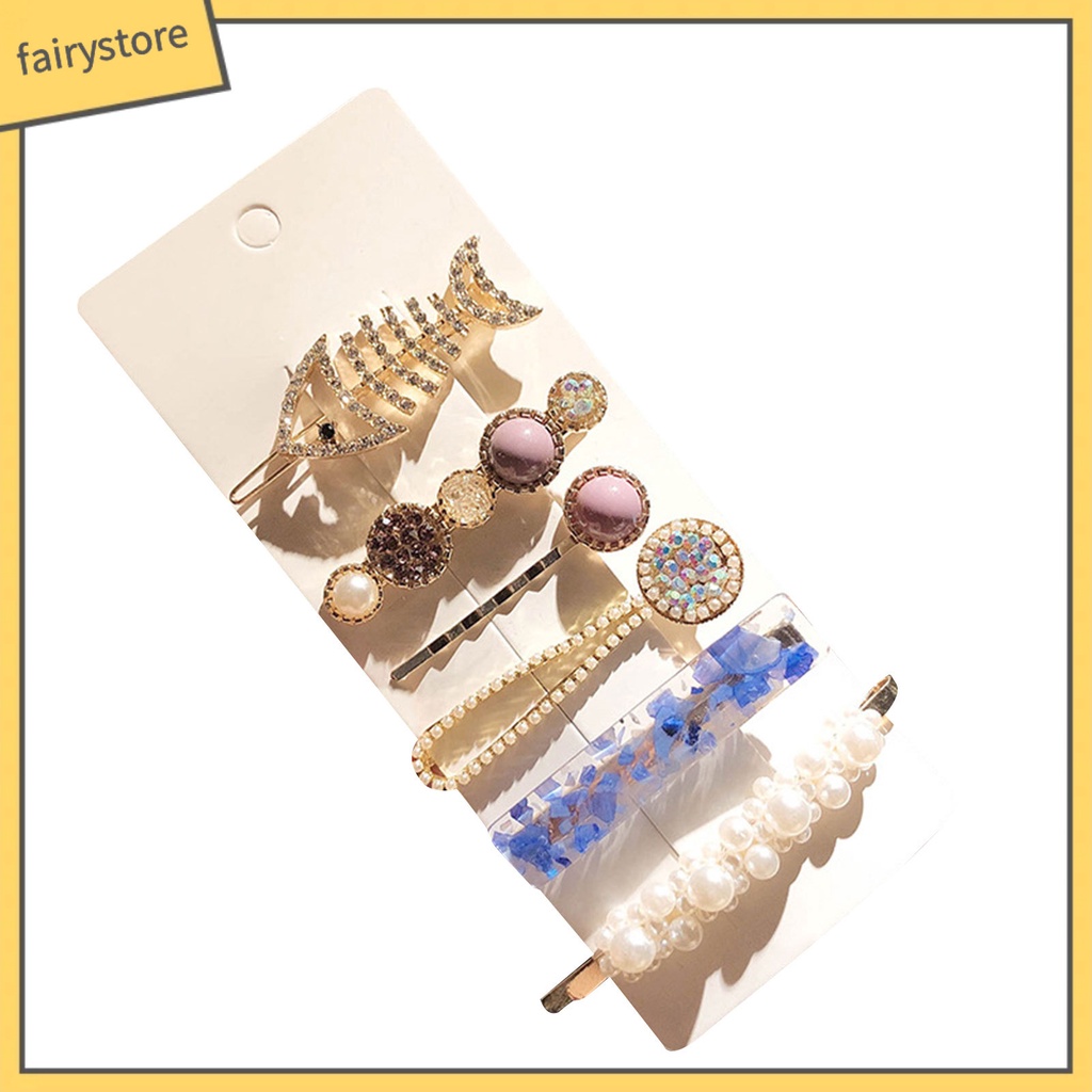 Set 6 / 7 / 8 Kẹp Tóc Đính Ngọc Trai Nhân Tạo Thời Trang Dành Cho Nữ