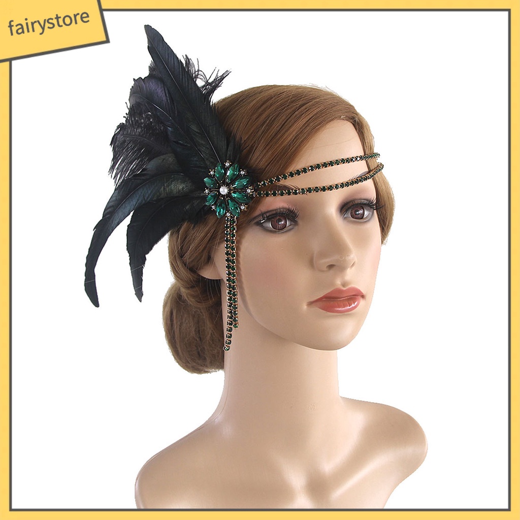 Băng Đô Cài Tóc Đính Đá Nhân Tạo Phối Lông Công Thời Trang