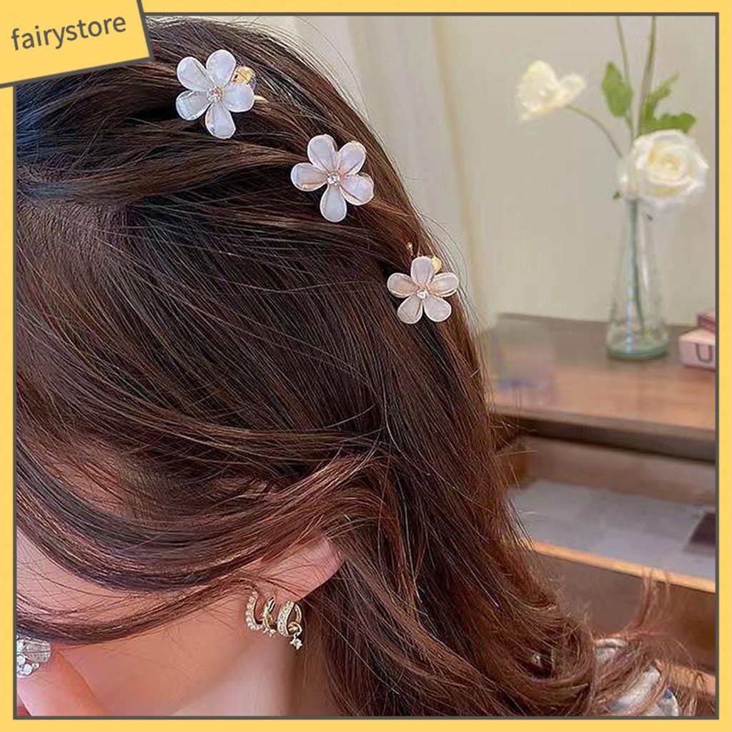 Set 2 Kẹp Tóc Kim Loại Hình Hoa Đính Đá Màu Sắc Tươi Sáng