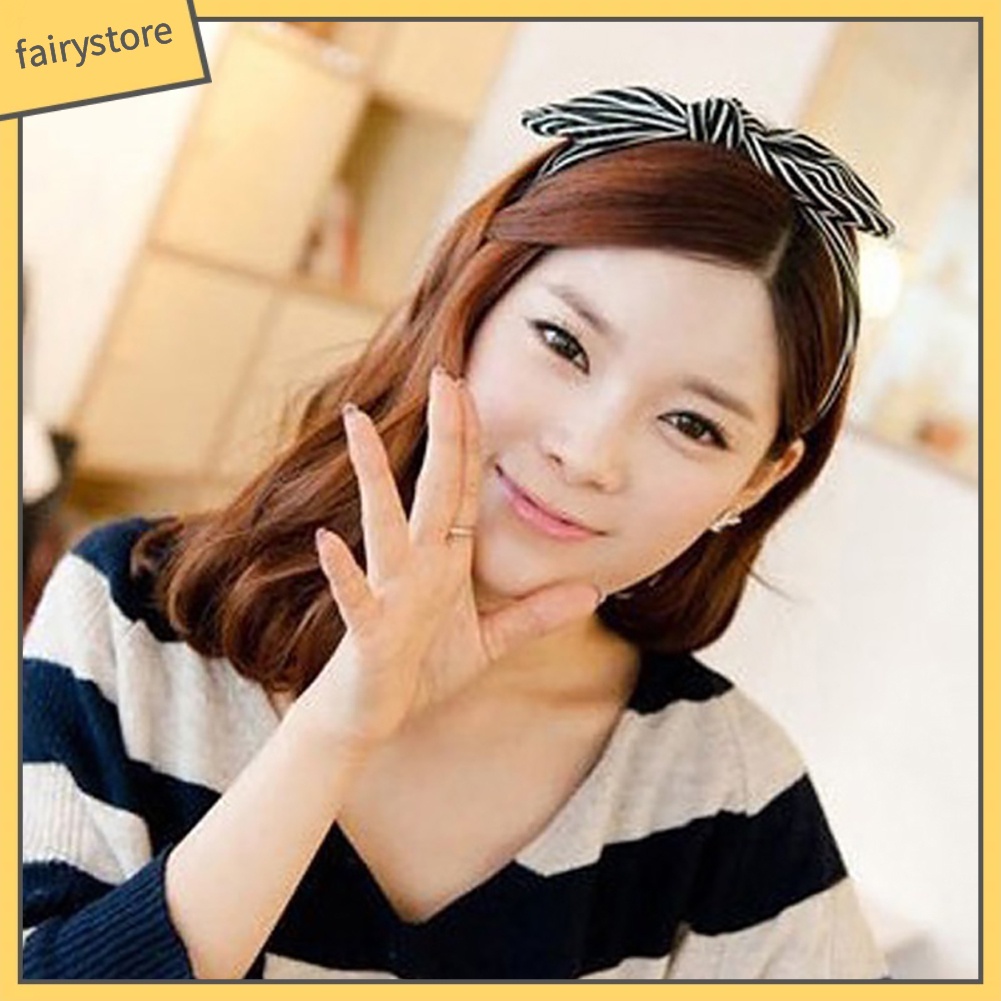 Băng Đô Cài Tóc Đính Nơ Tai Thỏ Họa Tiết Hoa Thời Trang Cho Nữ