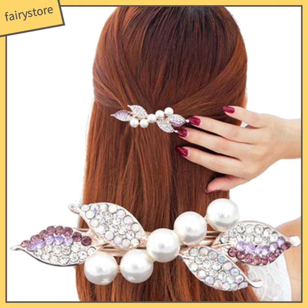 Kẹp Tóc Hình Nơ Đính Ngọc Trai Giả Thanh Lịch Cho Nữ