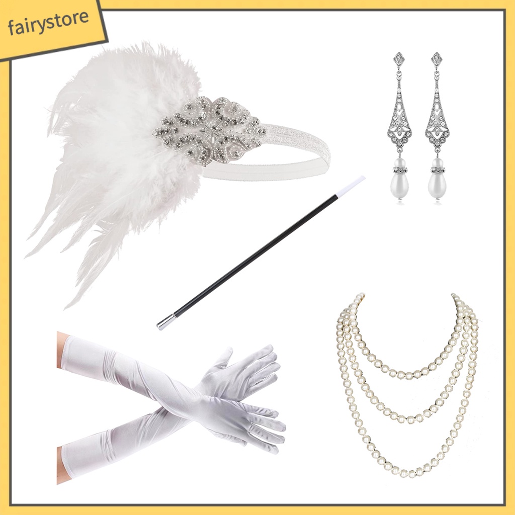 1 Bộ Bông Tai Đính Ngọc Trai Và Lông Vũ Lấp Lánh Phong Cách Retro Dành Cho Nữ