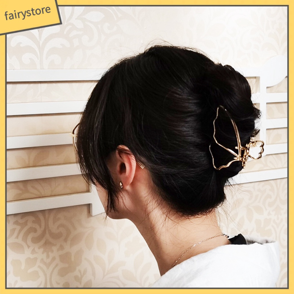 Kẹp Tóc Càng Cua Tạo Kiểu Răng Chéo Mạ Điện Chống Trượt Màu Trơn Trang Trí Hình Bướm Dành Cho Bạn Nữ