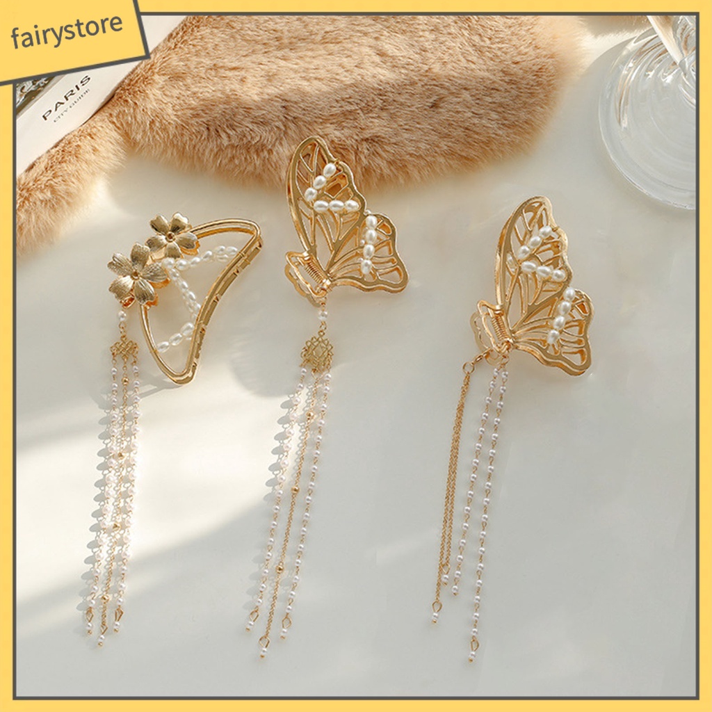 Kẹp Tóc Hình Bướm Đính Ngọc Trai Giả Co Giãn Dành Cho Nữ