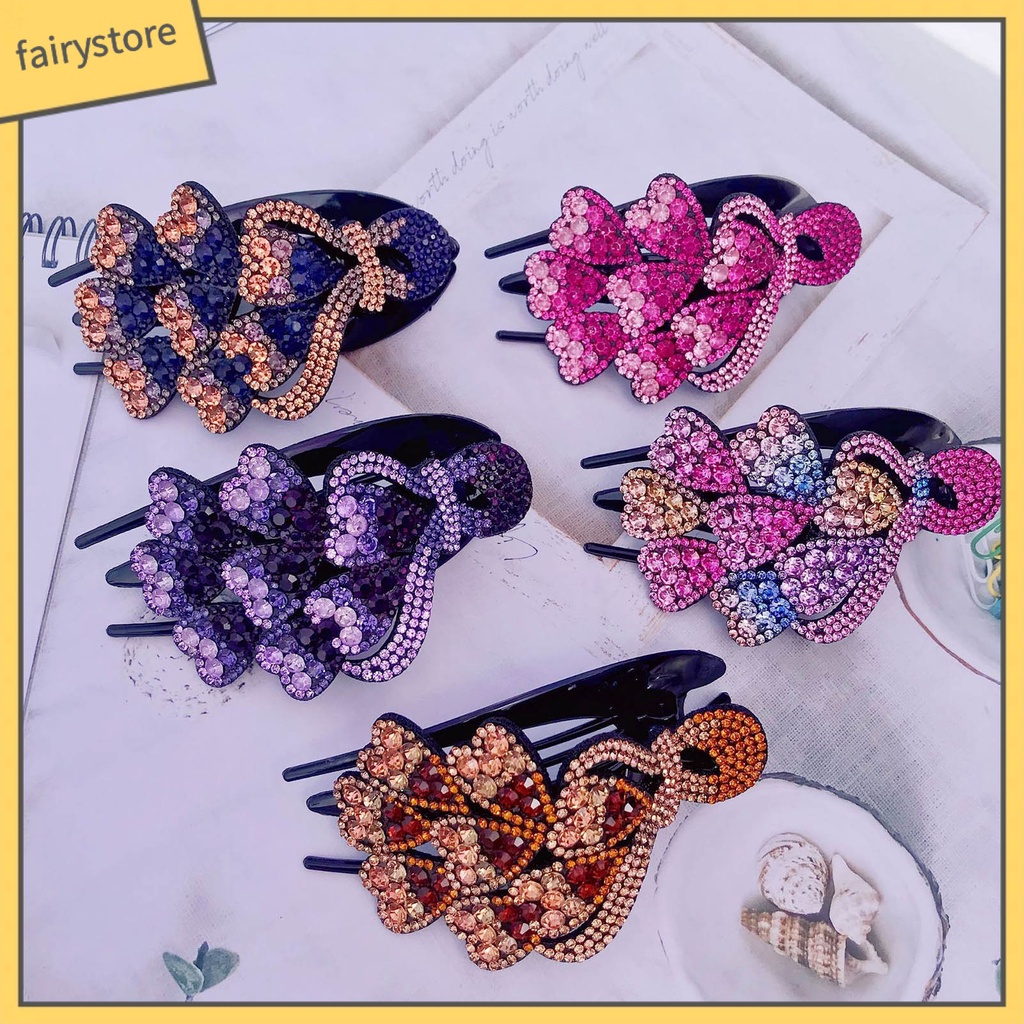 Kẹp Tóc Ba Răng Đính Đá Trái Tim Trang Trí Thanh Lịch Chống Trượt Cho Nữ