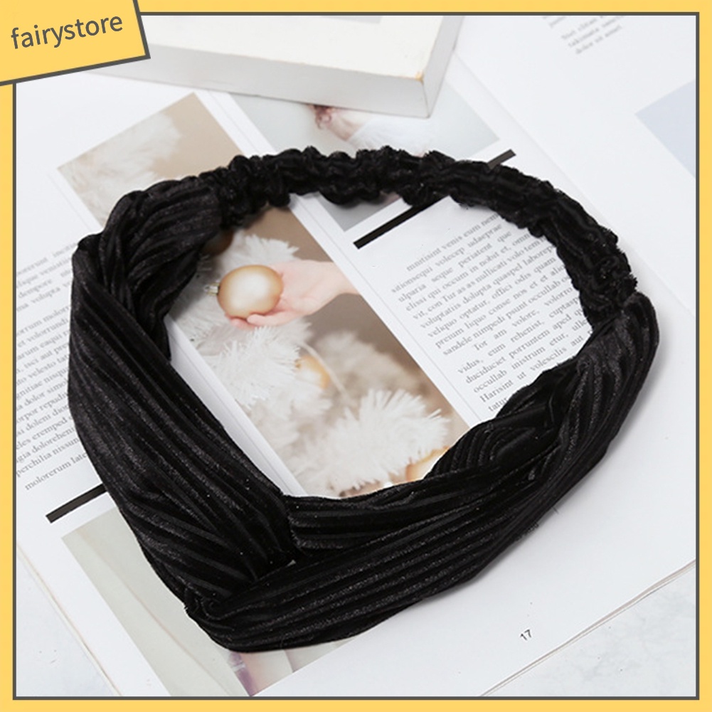 Băng Đô Nhung Thắt Nút Chéo Màu Trơn Dùng Rửa Mặt Trang Điểm Cho Nữ