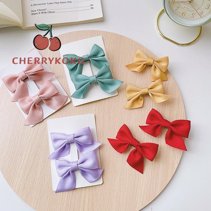 🍒🍒CHERRYKOKO Set 2 Kẹp Tóc Nơ Màu Trơn Dễ Thương Cho Bé Gái