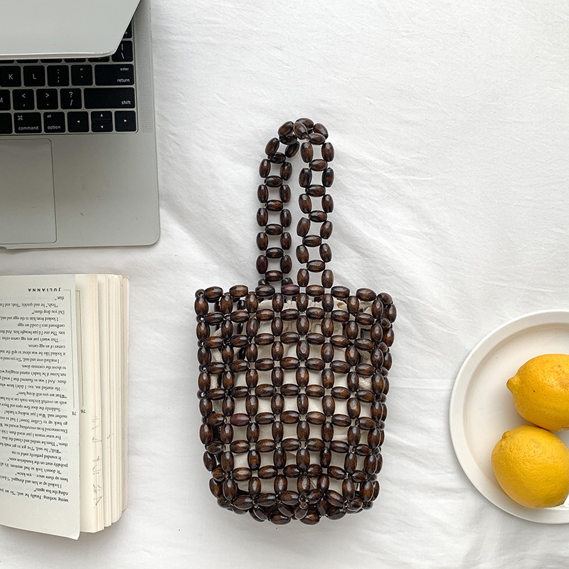 Túi Xách Dây Rút Bằng Hạt Gỗ Thời Trang Nữ Tính