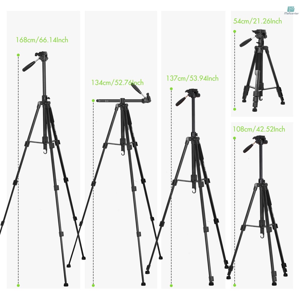 Andoer TTT-009 168CM/66.14Inch Portable Photography Tripod Monopod Camera Horizontal Tripod Stand Aluminum Alloy 360° Rotatable 5kg/11lbs Load Capacity with Phone Clip Remote Shutter Replacement for