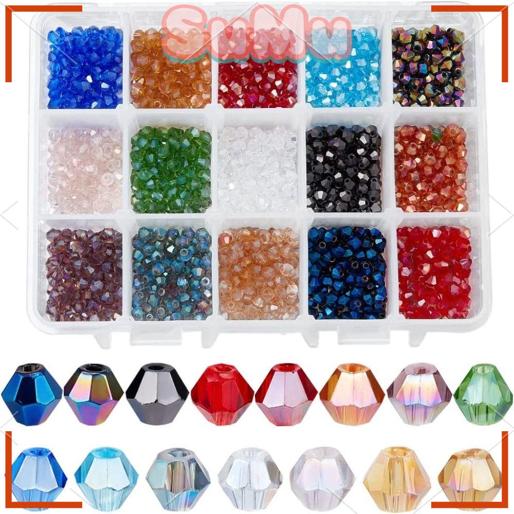 Hạt Charm Làm Trang Sức Bằng Thủy Tinh 15 Màu 4mm 1500 Cái|Hạt Xỏ Vòng Tròn Trang Trí Đa Ứng Dụng