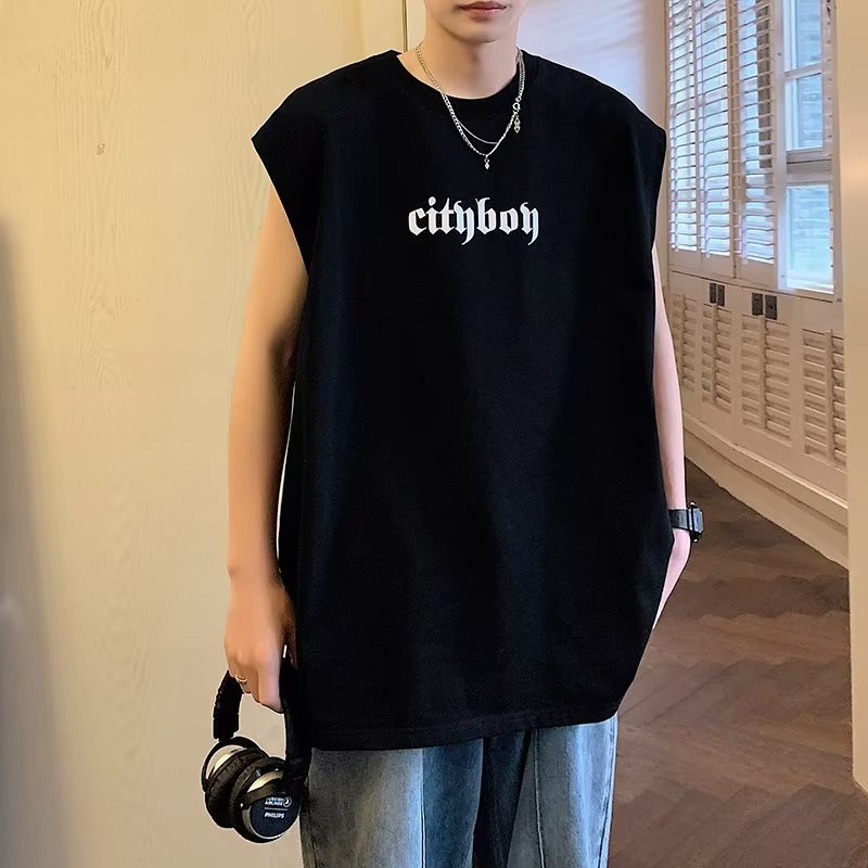 Áo Ba Lỗ Thể Thao In Chữ Phong Cách Retro Hàn Quốc Mới Cho Nam