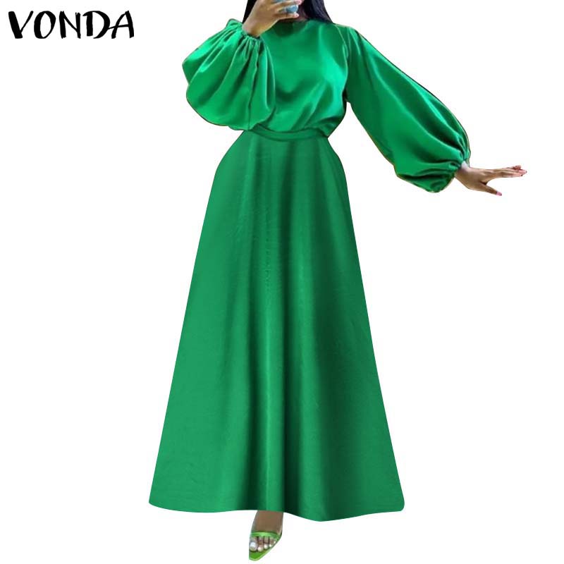 Đầm Dài Tay Ngắn Phồng Màu Trơn Phong Cách Vintage Dành Cho Nữ