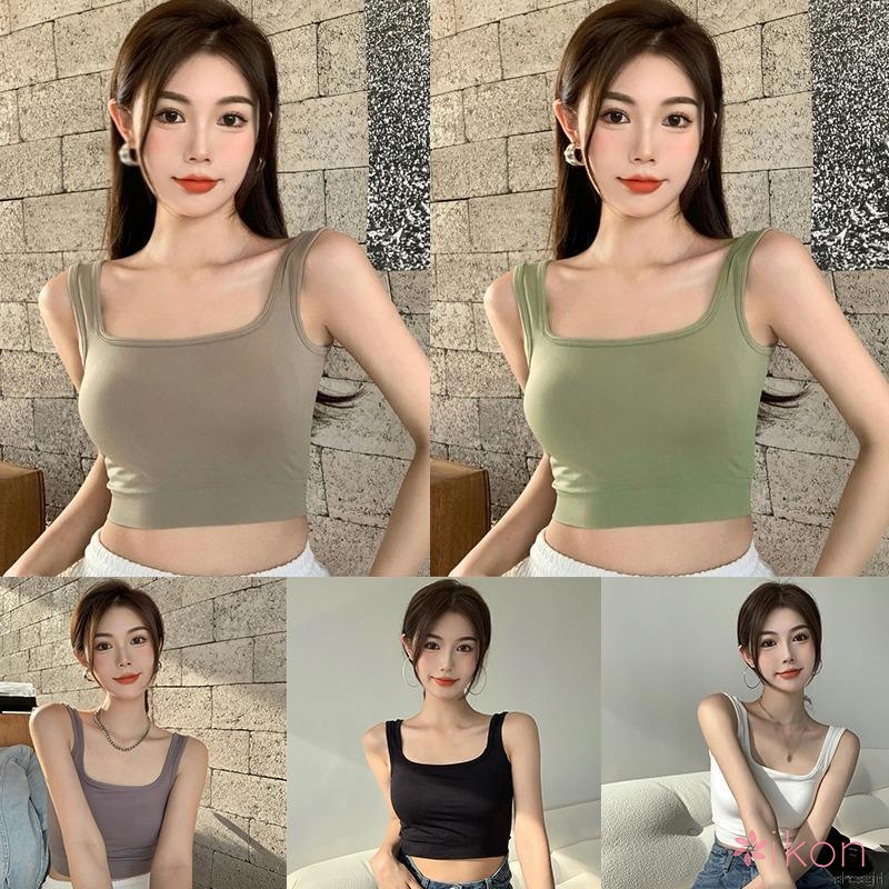 Áo Croptop Sát Nách Màu Trơn Có Mút Nâng Ngực Tháo Rời Được Thời Trang Quyến Rũ Cho Nữ