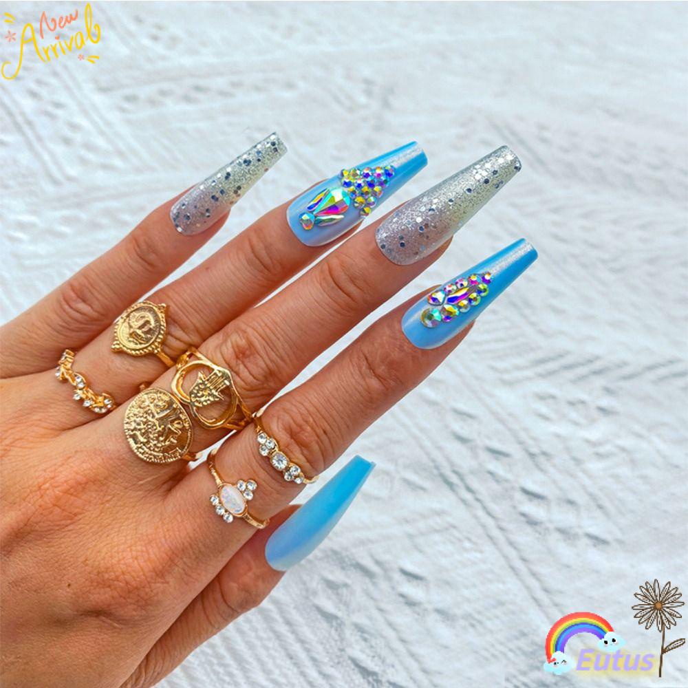 Set 24 Móng Tay Giả Đính Kim Sa Lấp Lánh Có Thể Tháo Rời