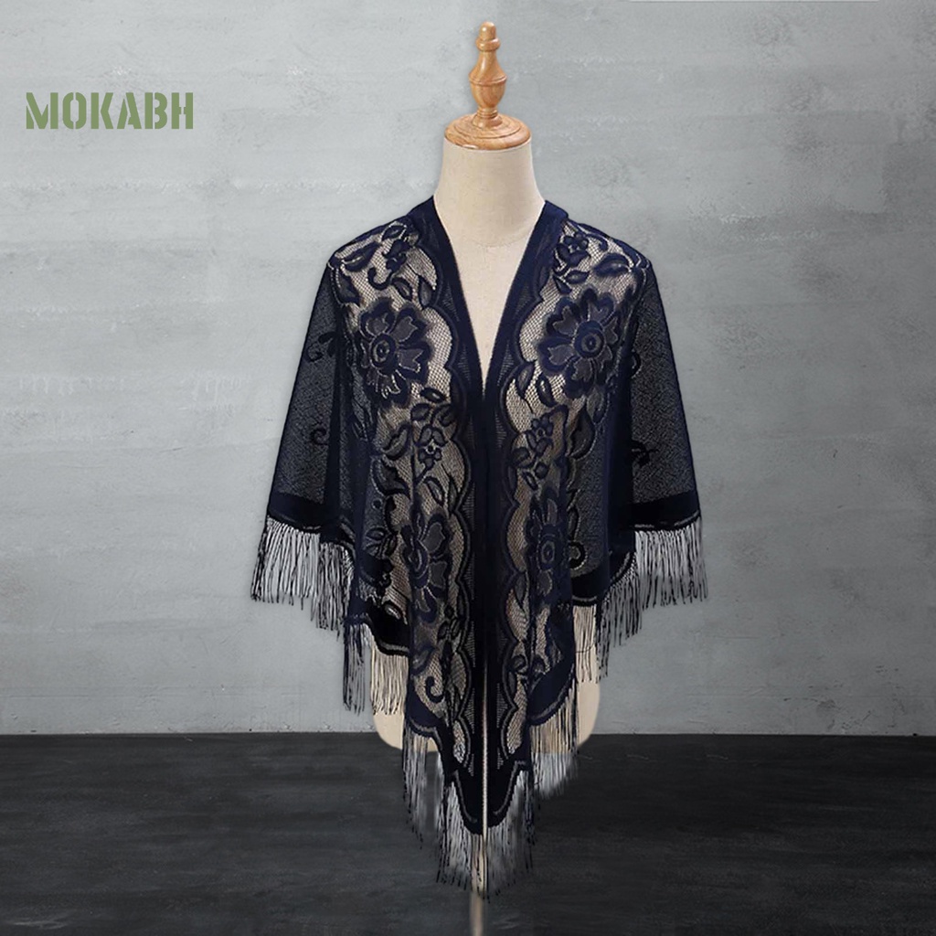 [Mok Abh] Khăn Choàng Cardigan Thêu Hoa Rỗng Xuyên Thấu Màu Trơn Phối Tua Rua Thời Trang Mùa Hè Nhẹ Nhàng Cho Nữ