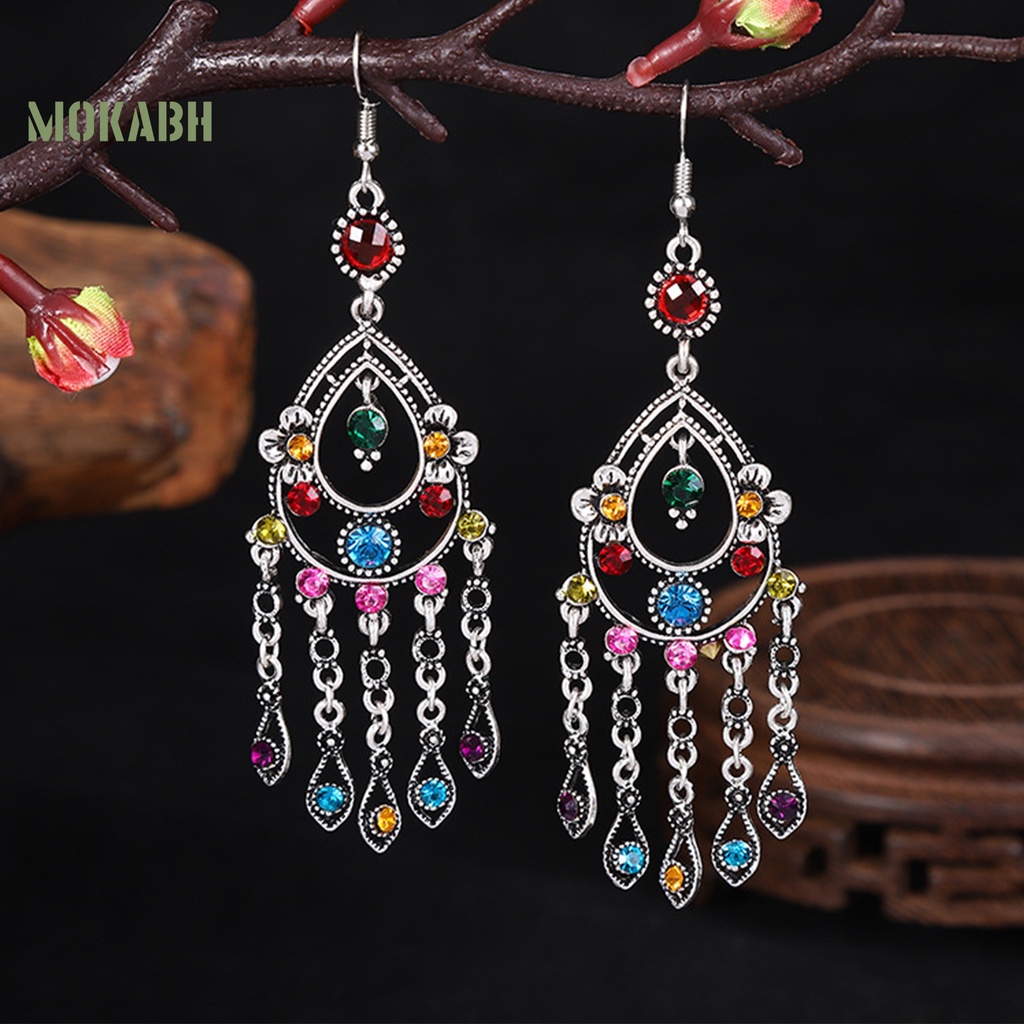 1 Cặp Bông Tai Nhiều Lớp Đính Đá Phong Cách Bohemian Cổ Điển Dễ Phối Đồ