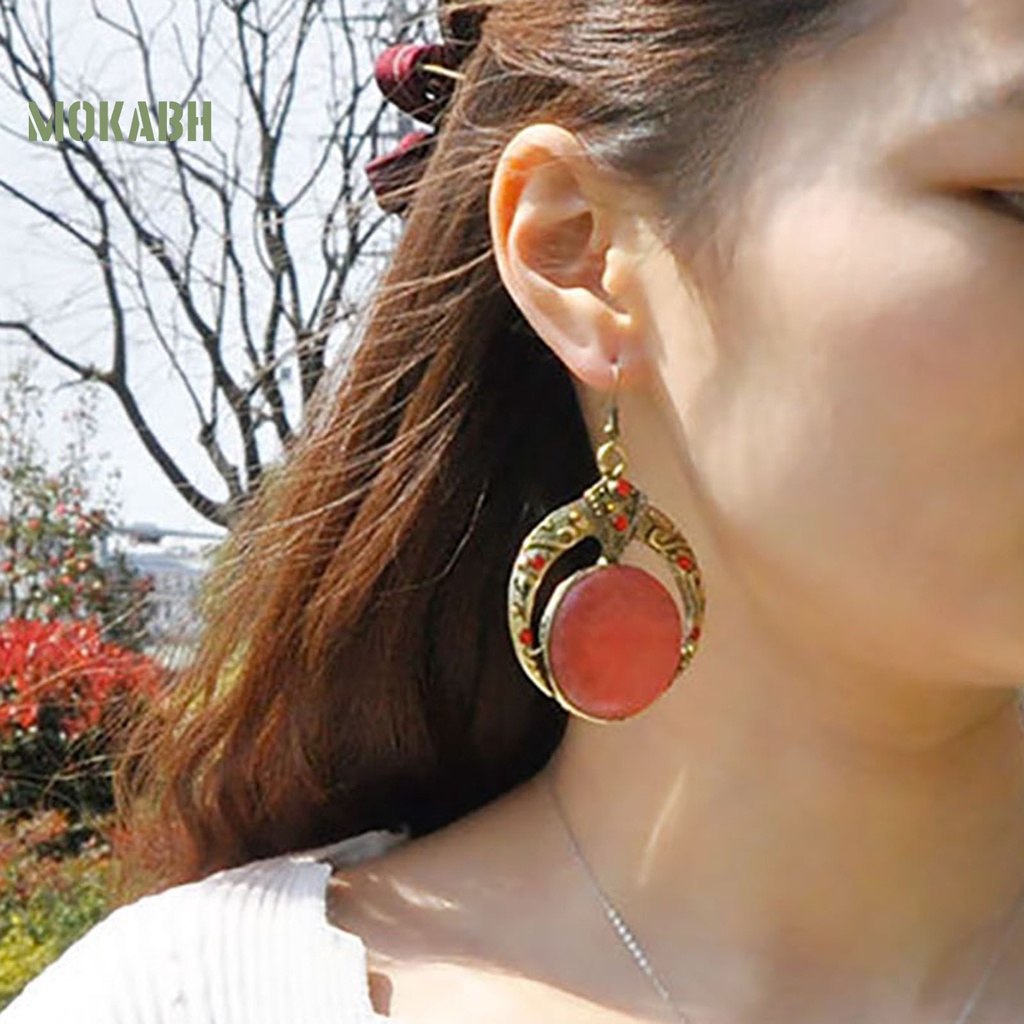 1 Cặp Bông Tai Tròn Đính Đá Phong Cách Bohemia Thời Trang