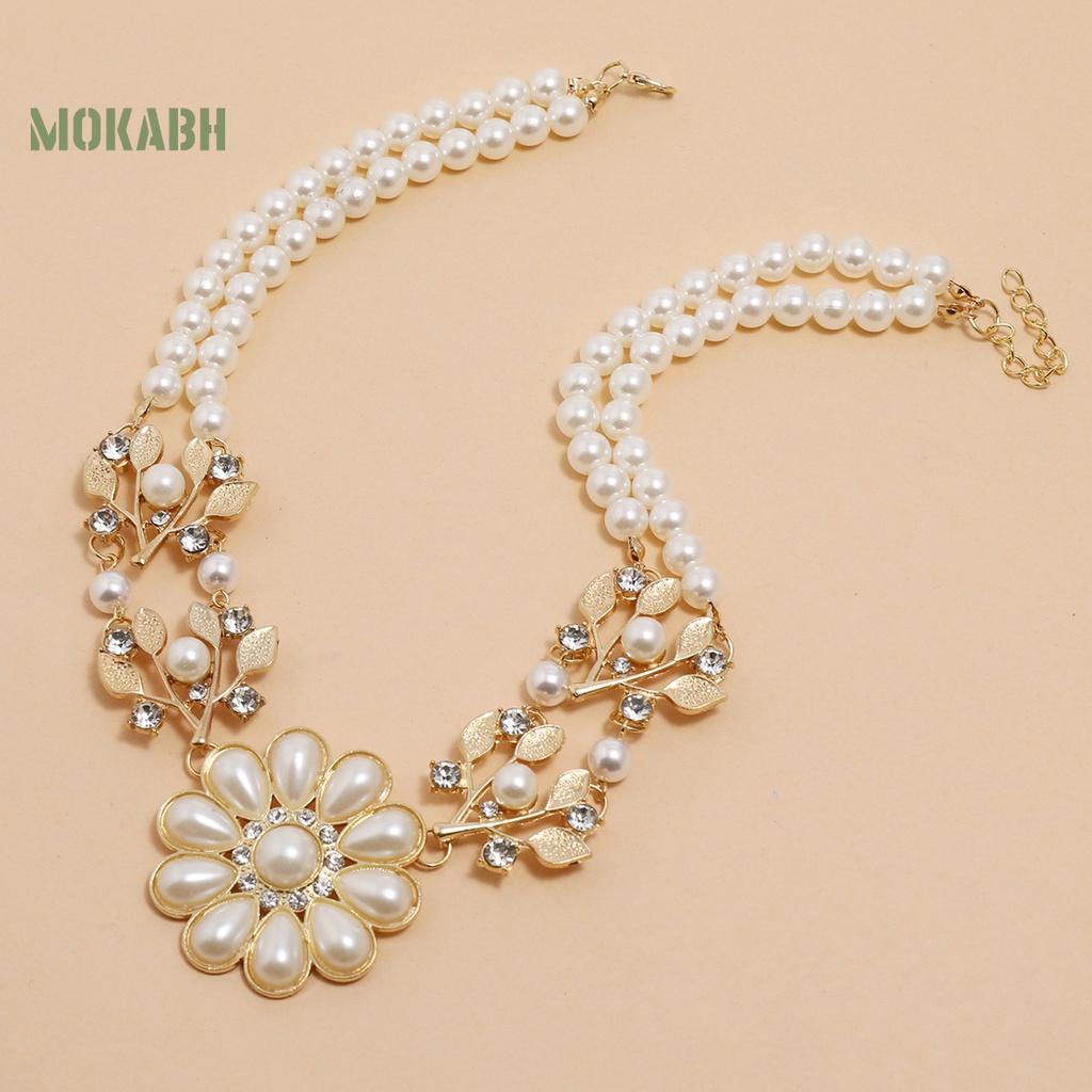 Vòng Cổ Choker Hai Lớp Đính Hoa Hướng Dương Và Ngọc Trai Nhân Tạo Phong Cách Bohemian Thanh Lịch Dành Cho Nữ