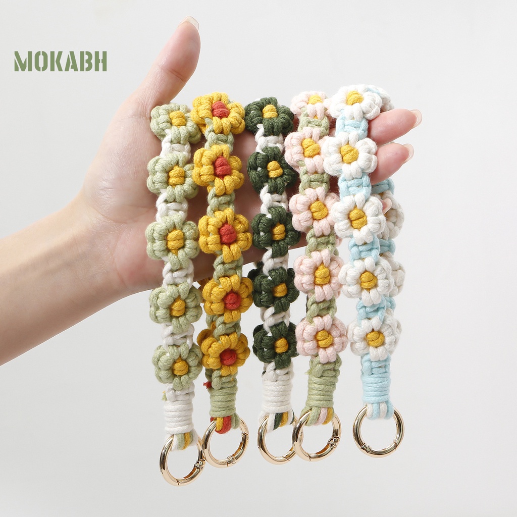 [Mok Abh] Móc Khóa / Vòng Đeo Tay / Móc Khóa Bằng Vải Dệt Thủ Công Mềm Mại Họa Tiết Hoa Phong Cách Bohemian