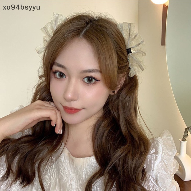 Set 2 Kẹp Tóc Xo94Bsyu Hình Nơ Phối Ren Màu Đen / Be Xinh Xắn Thời Trang Dự Tiệc Cho Bạn Gái