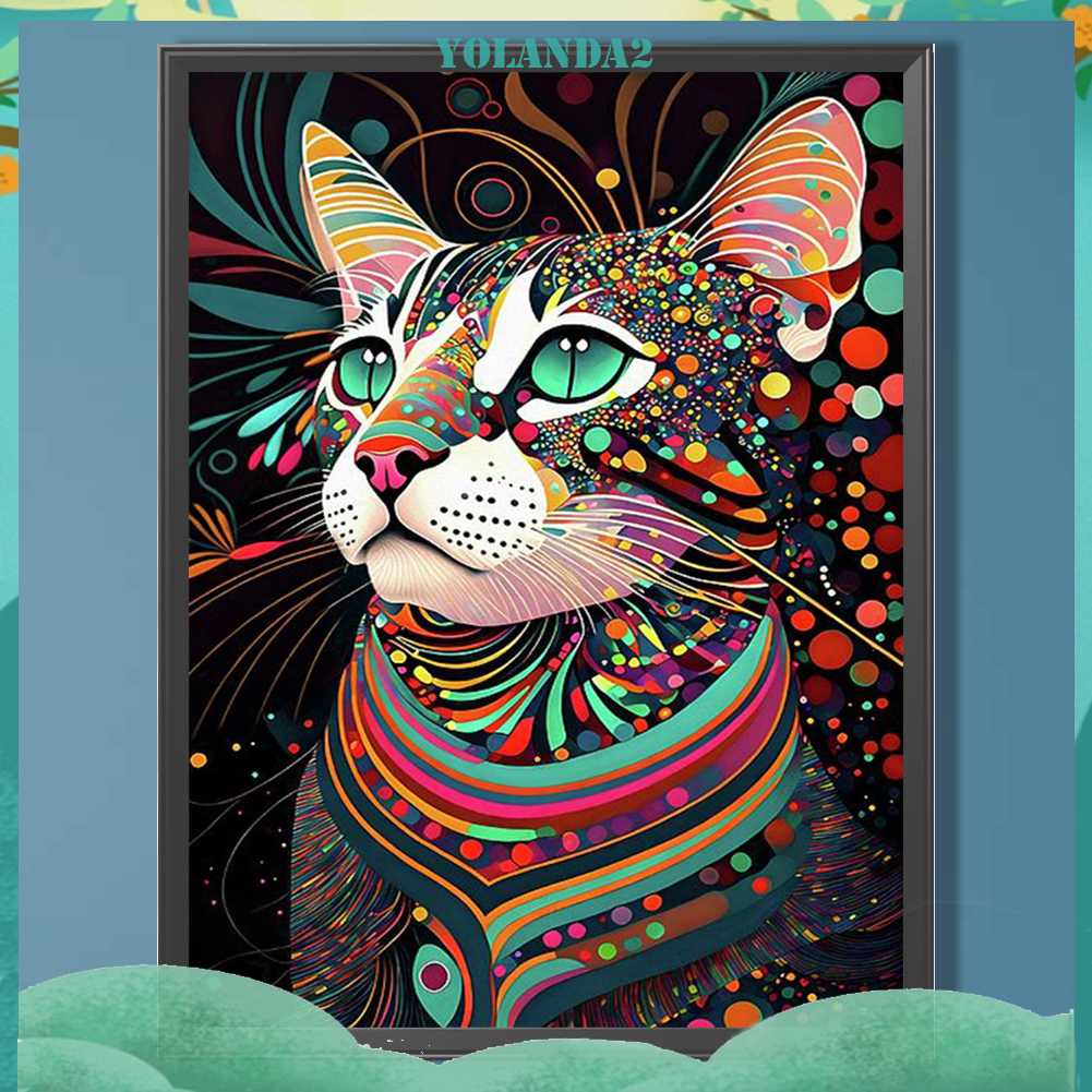 Tranh Đính Đá Kim Cương Toàn Bộ 5D DIY Hình Vẽ Mèo Trang Trí Nhà Cửa