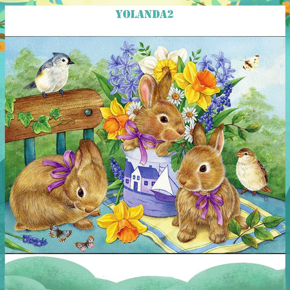 Tranh Đính Đá Kim Cương Toàn Bộ 5D DIY Hình Vẽ Thỏ Trang Trí Nhà Cửa