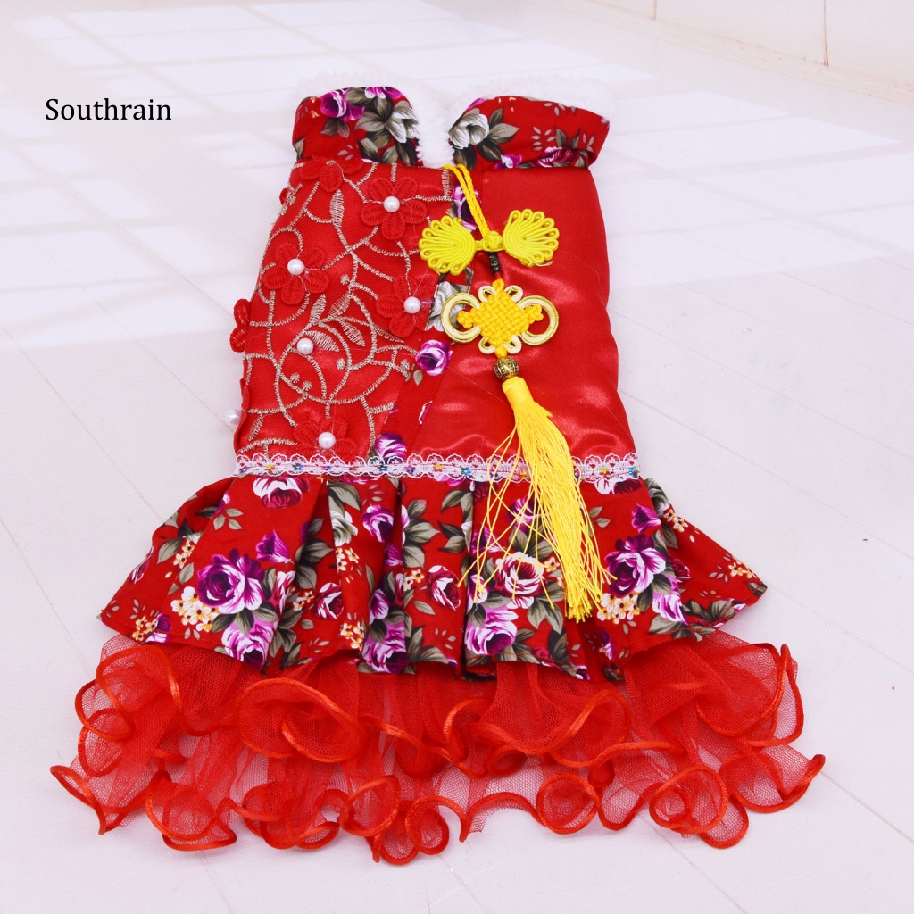 Đầm Hóa Trang Vải Tuyn Mềm Phối Tua Rua In Hoa Dễ Thương Cho Thú Cưng