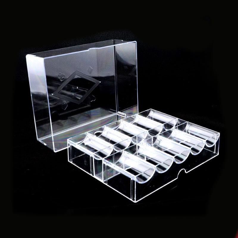 Tiền Xu Chip Poker Giá Đỡ Acrylic Trong Suốt Có Nắp Đĩa Chip Baccarat Hộp Chip Đen / Khay Chip Poker