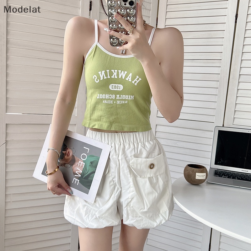 Áo Hai Dây Mỏng Sát Nách In Chữ Kiểu Retro Mỹ Thời Trang Mùa Hè Cho Bạn Gái