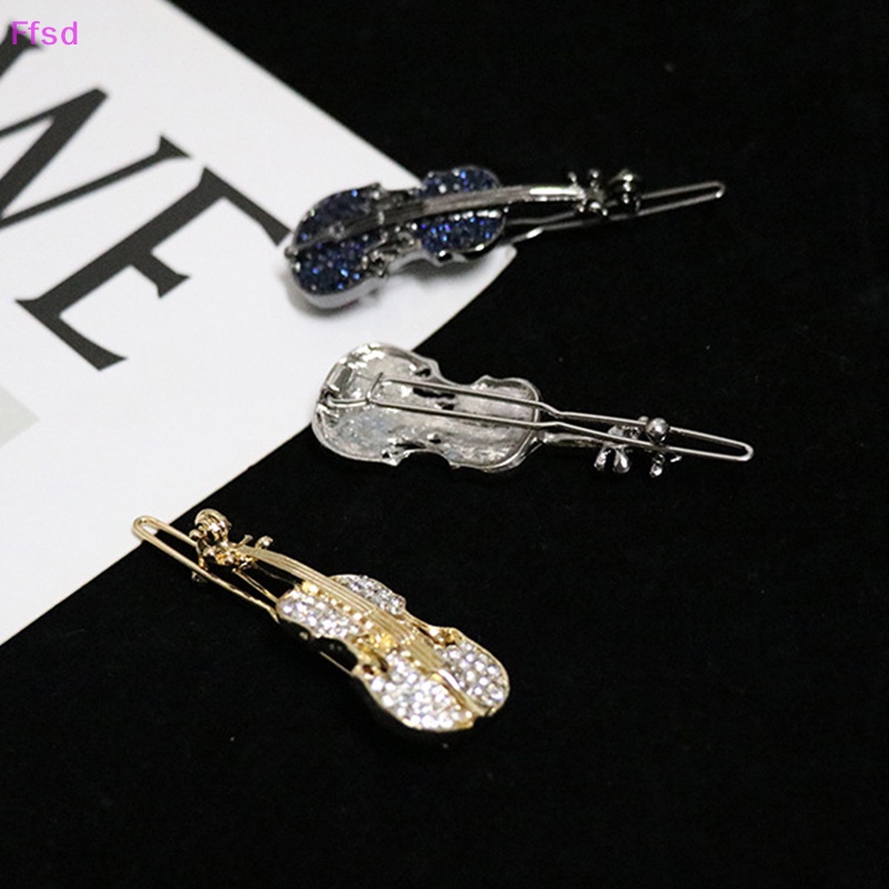 Kẹp Tóc Kim Loại Đính Đá Hình Đàn Violin Thời Trang Cho Nữ