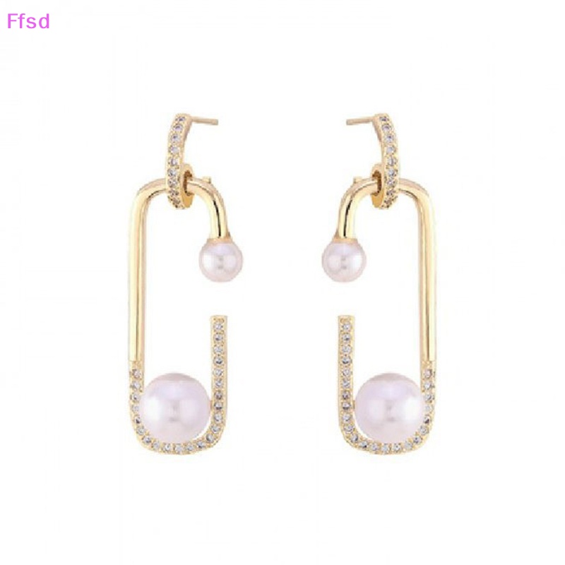 {Ffsd} Bông Tai Lủng Lẳng Hình Ghim Bất Đối Xứng Đính Ngọc Trai Thời Trang Hàn Quốc