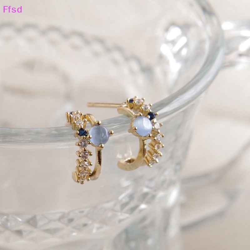 Bông Tai Ngọc Trai Đính Đá Zircon Màu Xanh Dương Thời Trang Hàn Quốc Ngọt Ngào Cho Nữ {Ffsd} Bán Chạy