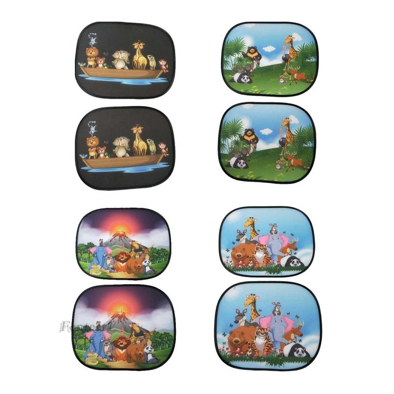 [Fenteer1] 2 Tấm Che Nắng Cửa Sổ Xe Hơi Họa Tiết Động Vật Dễ Thương Dành Cho Trẻ Em