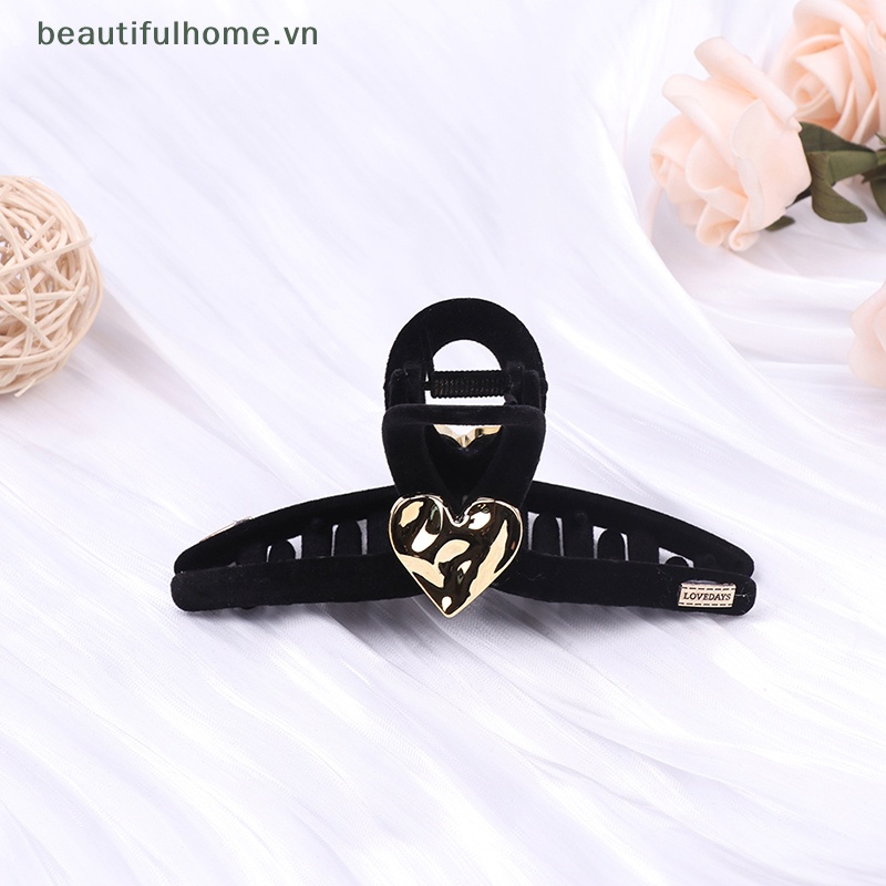 Kẹp Tóc Càng Cua Hình Trái Tim Màu Đen Bằng Nhung Thời Trang Tối Giản Dành Cho Bạn Nữ [beauty]