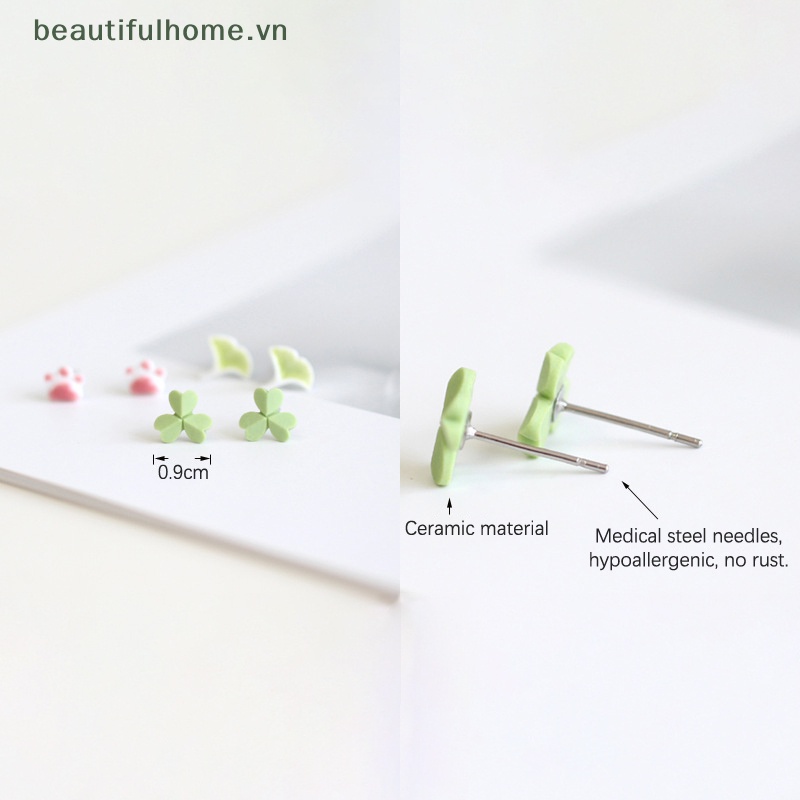 1 Bộ Bông Tai Hình Hoạt Hình Bằng Gốm Sứ Dễ Thương Dành Cho Nữ