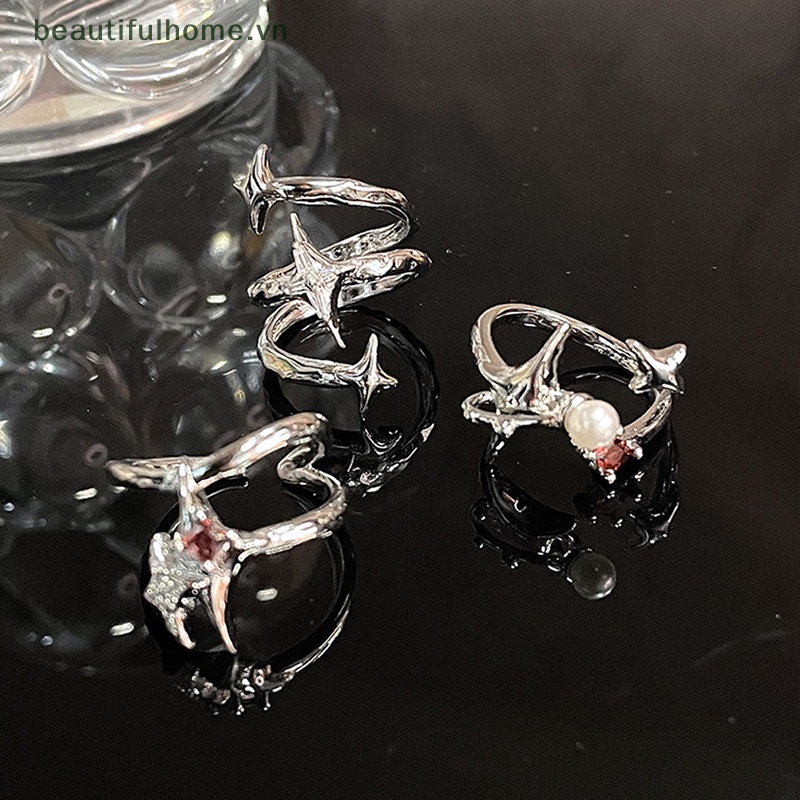 [beautifulhome] Nhẫn Dạng Hở Đính Đá Zircon Ngôi Sao Xoắn Ốc Sáng Tạo Trang Sức Tiệc Tùng [beauty]