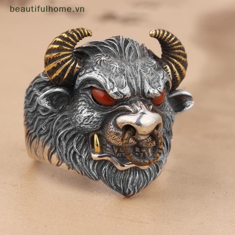 [beautifulhome] Nhẫn Hở Hình Đầu Bò Thời Trang Punk Cổ Điển Cá Tính Có Thể Điều Chỉnh Làm Quà Tặng Trang Sức Goth [beauty]