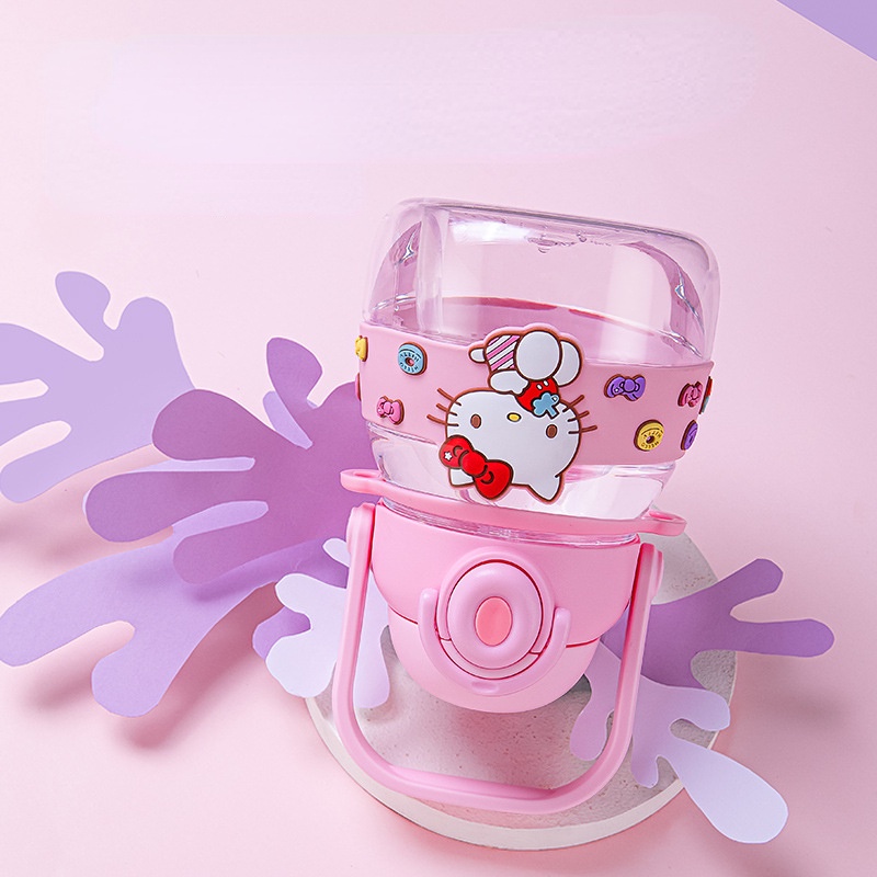 Bình Nước Dung Tích Lớn 750ml Có Ống Hút Họa Tiết Hoạt Hình Hello Kitty / Cinnamoroll Kuromi Dễ Thương Cho Bé