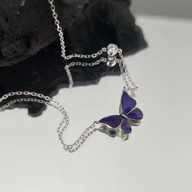 Vòng cổ Mặt Hình Bướm Bằng Thép Không Gỉ Thay Đổi Màu Sắc Theo Nhiệt Độ Dành Cho Nữ