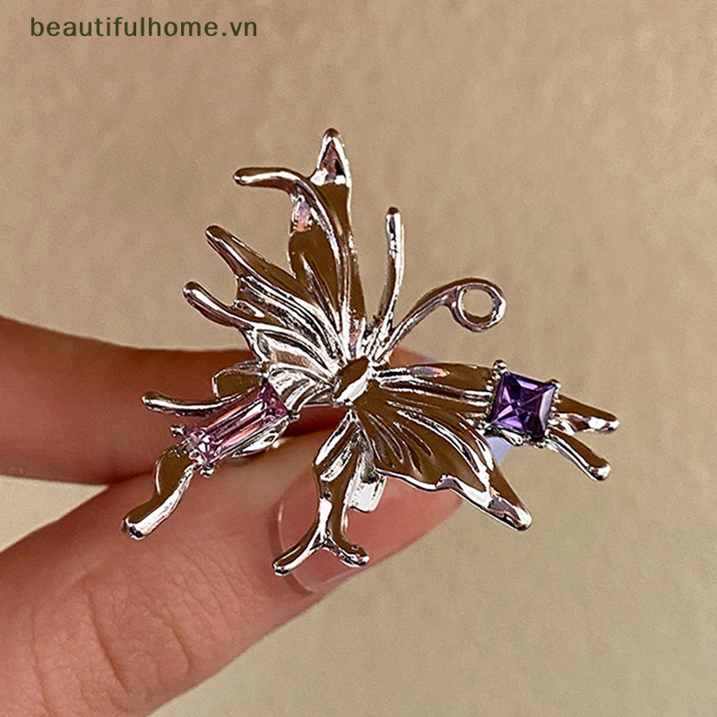 Nhẫn Hở Hình Bướm Bằng Kim Loại Tùy Chỉnh Phong Cách Punk Cổ Điển Y2K