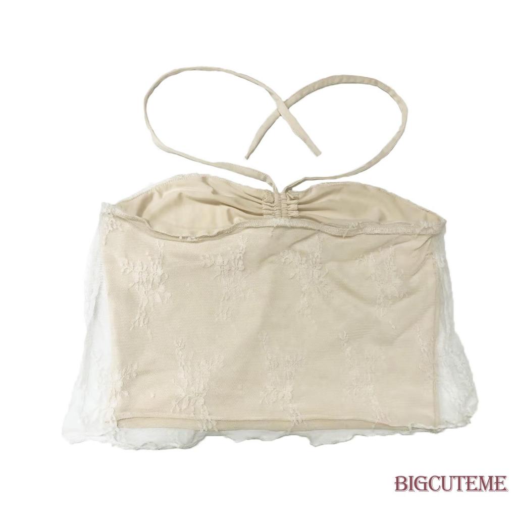 Áo Crop Top Hai Dây Phối Ren Họa Tiết Hoa Thời Trang Mùa Hè Cho Nữ